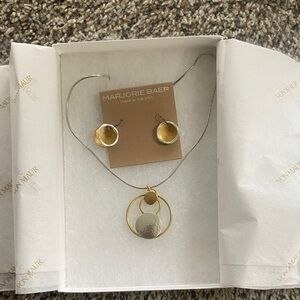 Marjorie Baer Gold and Silver Pendant Necklace and Earrings